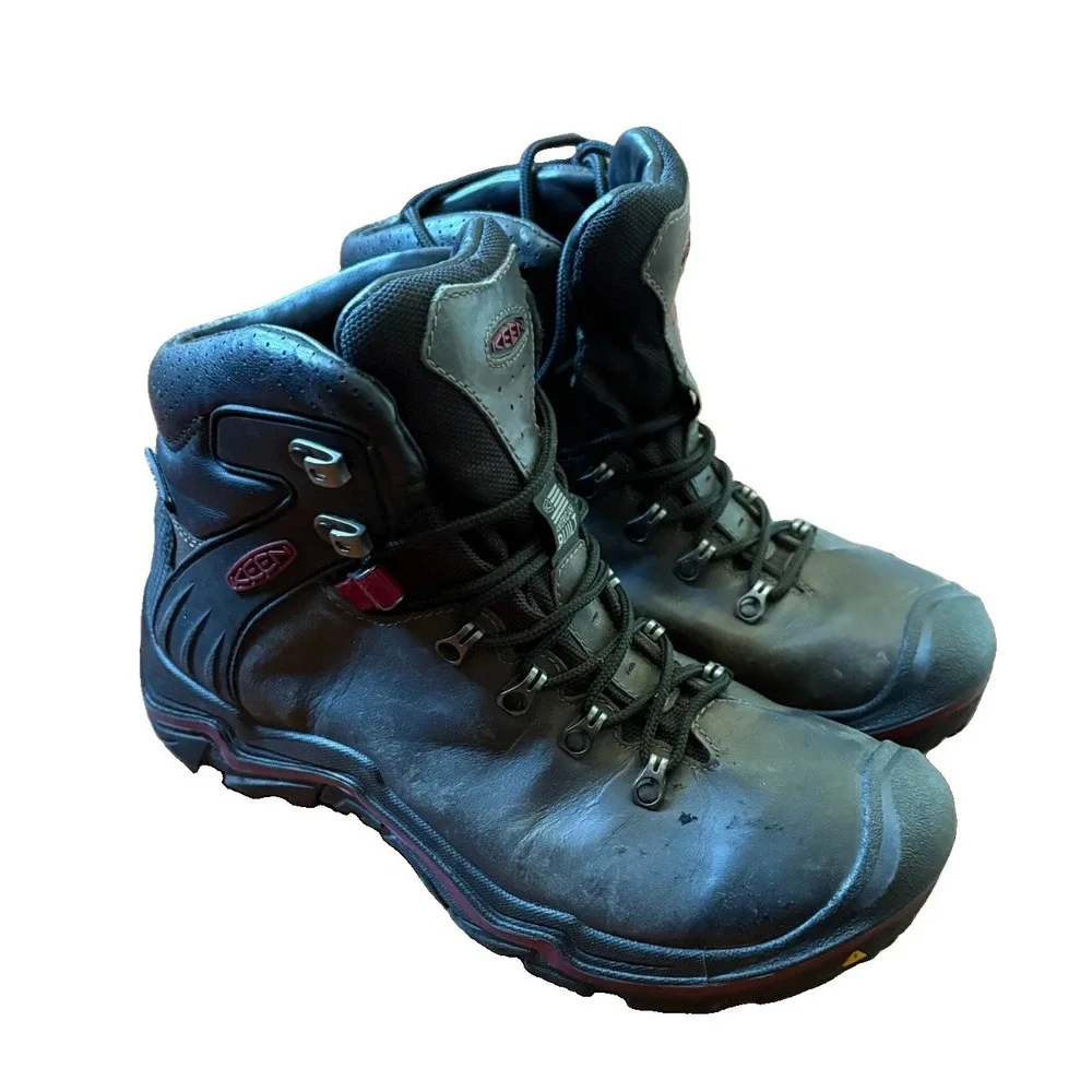 Keen Liberty Ridge Womens 8.5 Black Red Leather Waterproof USA Made Hiking Boots